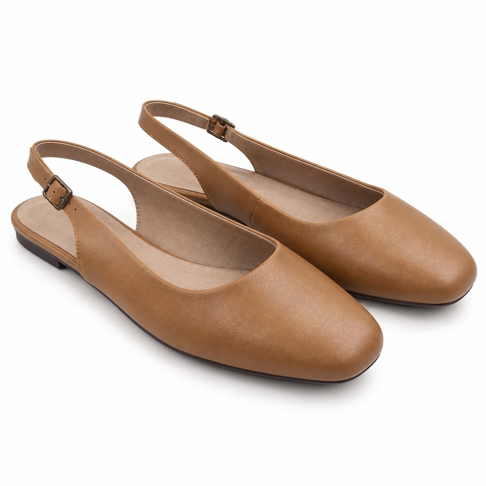 Sonoma Vintage Y2K Tan Square Toe Slingback Dress Flats Women's Size 11